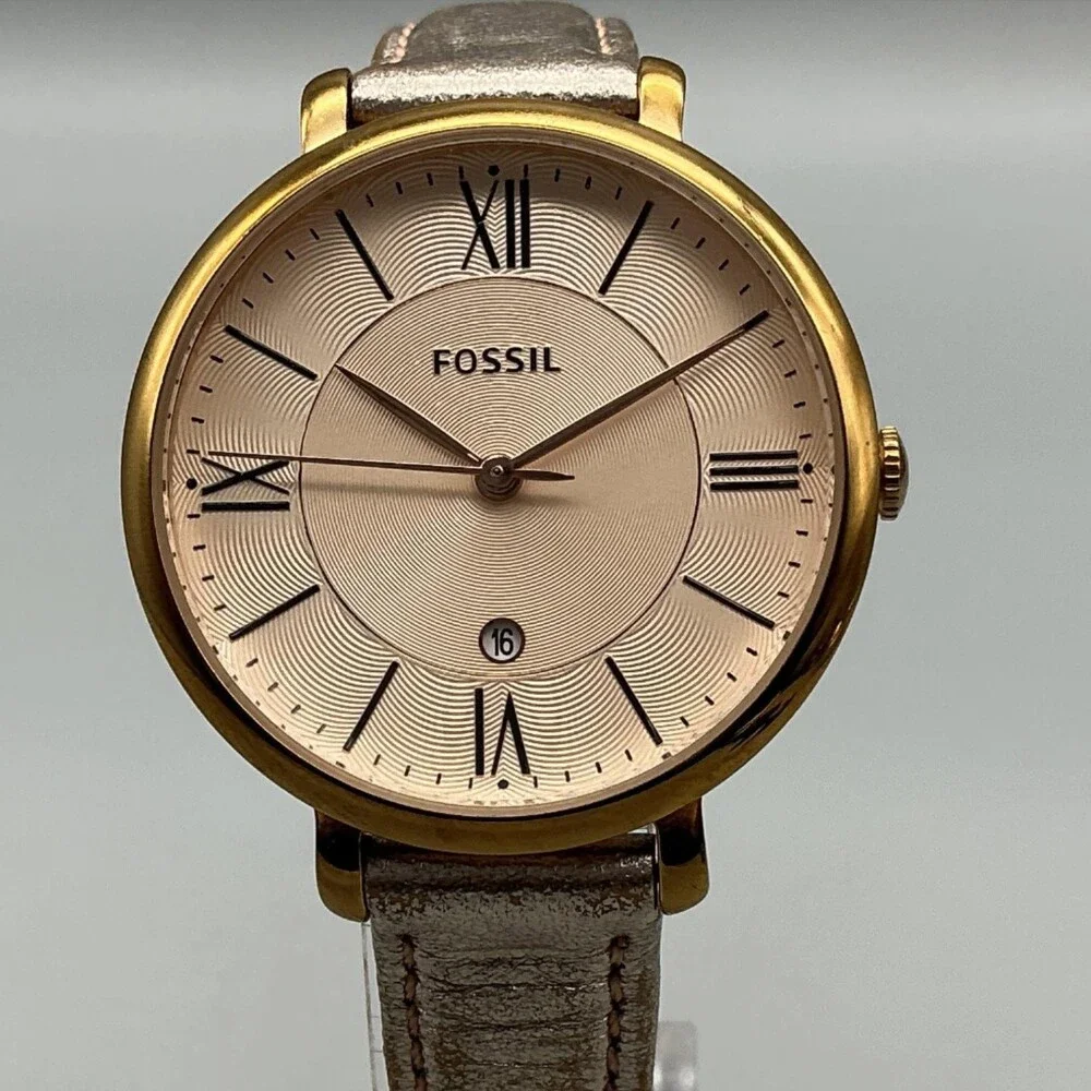 Fossil Jacquline ES3438 Womens Watch 36mm Champagne Dial Gold Tone New Battery